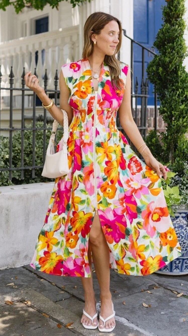 NWT Fate Women's Floral Zip Front Sleeveless Midi Dress Size M Multi Color